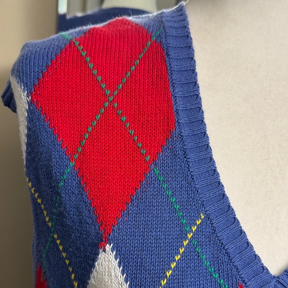 Vinaigrette 80’s United Colors Of Benetton Argyle V-Neck Sweater Vest - Picture 3 of 14